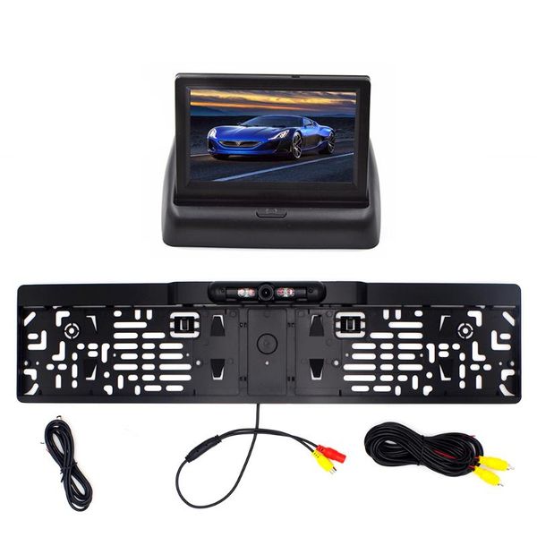 

car rear view cameras& parking sensors gianloon 4.3" tft lcd monitor + night vision camera backup reverse european license plate frame
