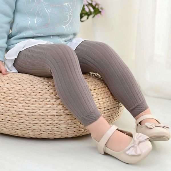 Footies Herbst Winter Kinder Mädchen Gestrickte Leggings Kinder Feste Legging Baby Kleinkind Casual Knöchel Glanz Hosen