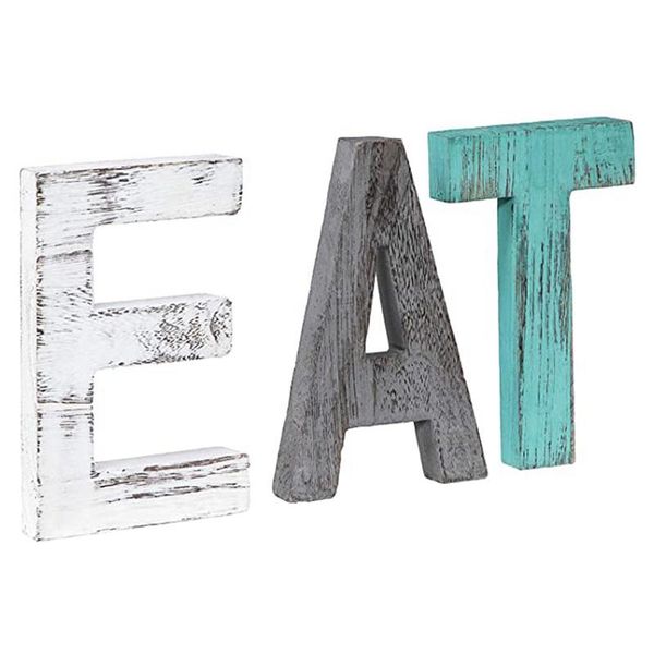 

novelty items rustic wood family sign, decorative wooden block word signs, tanding letters multicolor (eat sign)