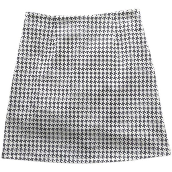 

retro spring summer korean women's fashion houndstooth short skirt anti-glare high-waist a-line skirts, Black