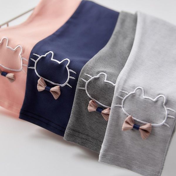 

trousers 2021 girl pants spring autumn cotton ankle-length for girls cartoon bow embroidery soft pencil kids clothes, Blue