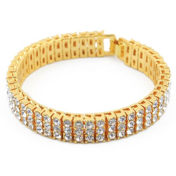 

link, chain hip hop rhinestones paved bling iced out rapper bracelet gold silver 3 rows tennis bracelets bangles for men jewelry, Black