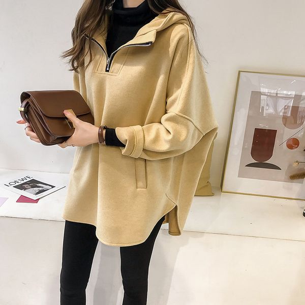 

winter dress women 2020 new loose bf style hooded sweater women's pullover long sleeve hong kong flavor chic thickened coat, Blue;black