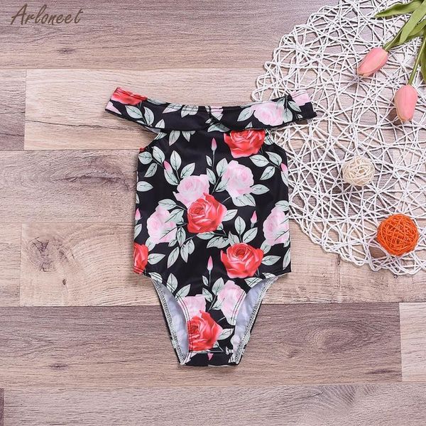 

girls swimwear baby kids summer floral printed beach bikini one piece swimsuit beachwear children fashion one-pieces, Black