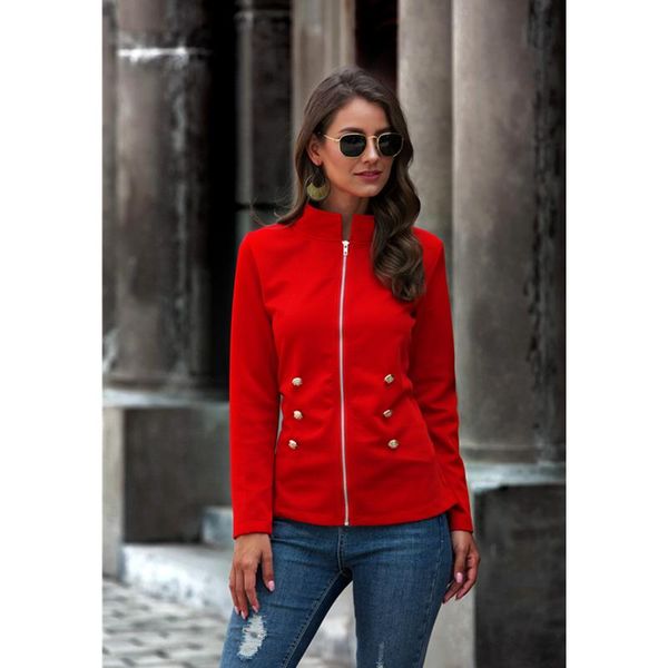 

women's jackets 2021 women fall elegant jacket solid color stand collar ladies zipper button long sleeve casual style streetwear, Black;brown