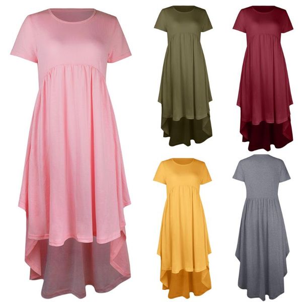 

summer pregnancy women's clothes cotton blend dress o-neck maternity pregnanty short sleeve lrregularity solid ruffles dresses, White