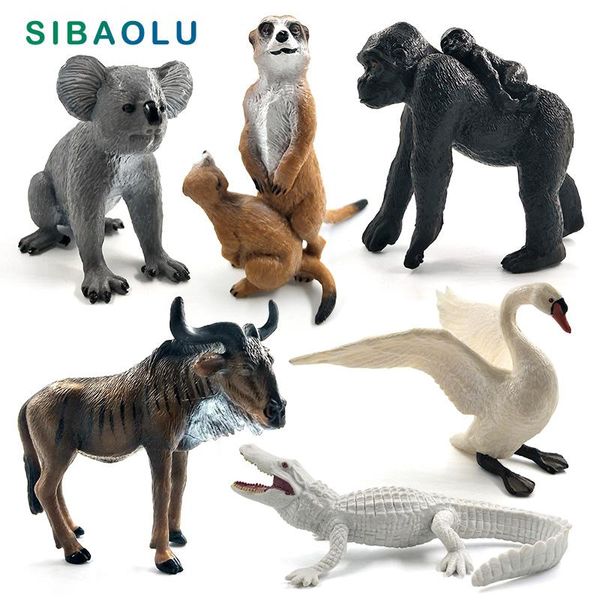 

decorative objects & figurines white crocodile panda chimpanzee wildebeest koala deer swan animal model figurine home decor fairy garden dec