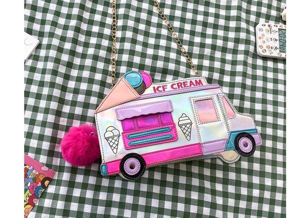 

50pcs messenger bag women pu laser ice cream car shaped large capacity cross body bags