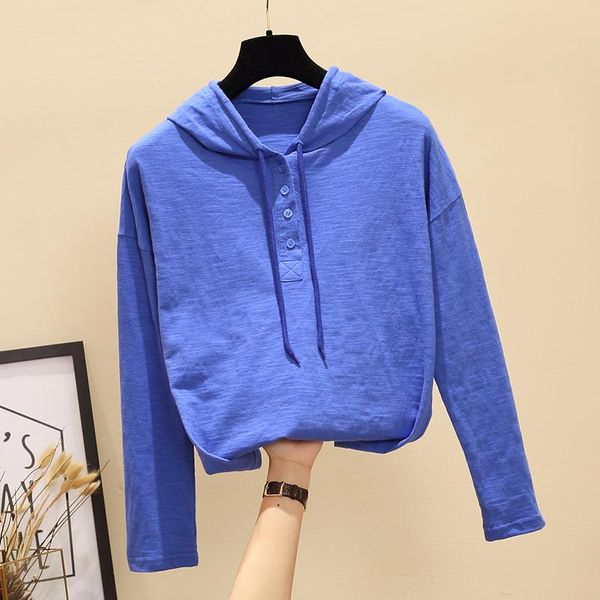 

spring cotton long-sleeved t-shirts women's buttons hat bottoming shirt female tshirt tees poleras mujer vetement femme t-shirt, White