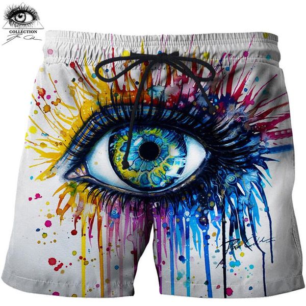 

paint eye 3d printed board shorts elastic waist beach 2021 summer male clothing loose homme short trousers drop men's, White;black