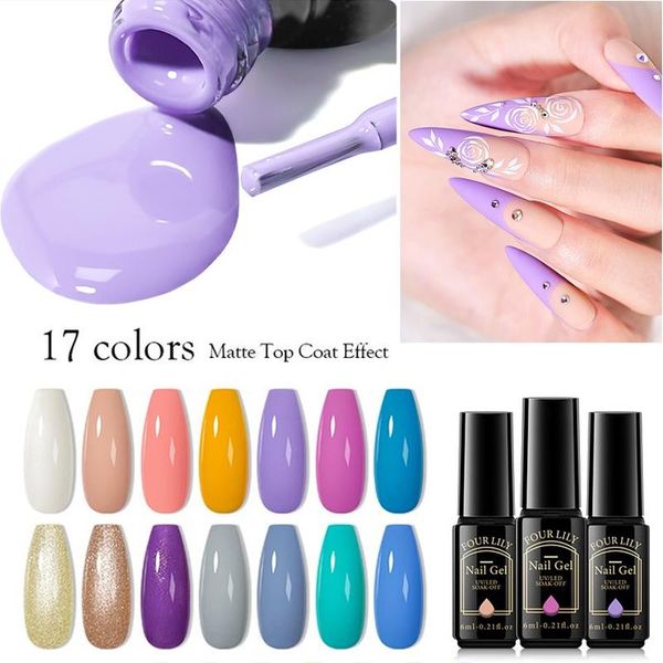 

nail gel four lily polish pure colors professional uv led salon nails art gels varnish soak off semi permanent lacquer 6ml, Red;pink