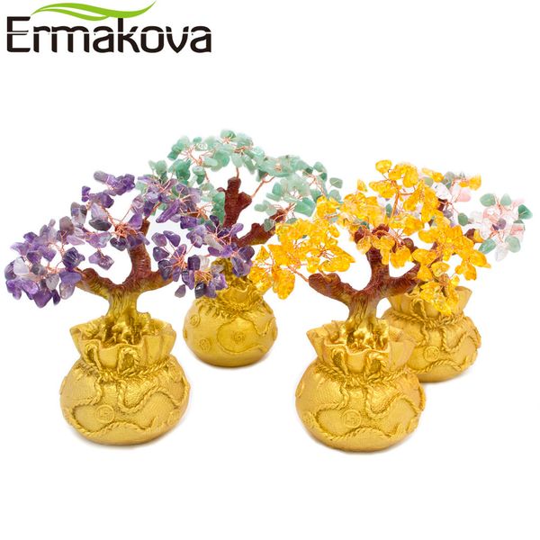 Ermakova 6,7 ​​polegadas altas mini cristal dinheiro árvore bonsai estilo riqueza sorte feng shui trazer riqueza sorte doméstico decoração decoração presente de aniversário 210318