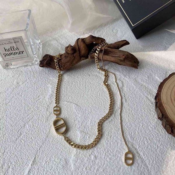 

2021 luxury designer jewelry u excellent new korean double necklace net red same letter titanium steel k chain fashion sweater women, Silver
