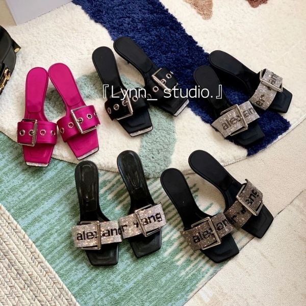 

aw family diamond square shoes sandals silk high heels in the same sandals king thin heel slippers in europe and america[finished on june 8], Black