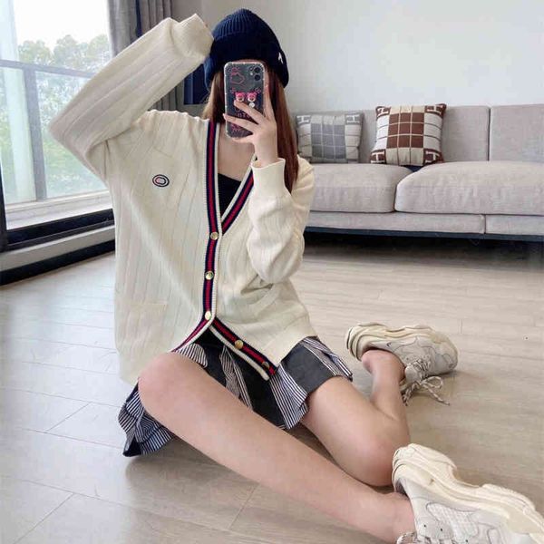 

women's sweaters autumn winter women's wear double g embroidery coarse wool versatile casual college style knitted cardigan u4aq, White;black