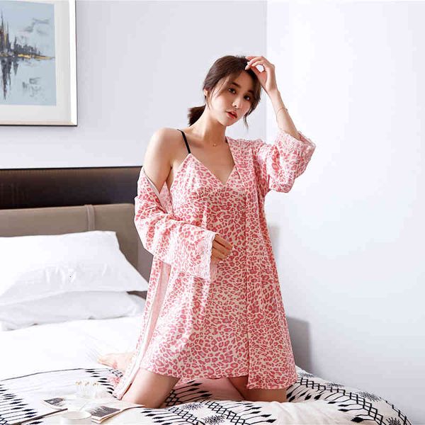 

sleepwear pajamas 2 pieces veet robe set leopard print autumn winter v-neck nightgown elegant suspender sleepwear 8lt2 vcav, Black;red