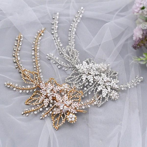 

hair clips & barrettes gold silver color rhinestone wedding crown clip leaf bridal headpiece handmade fashion women tiara, Golden;silver