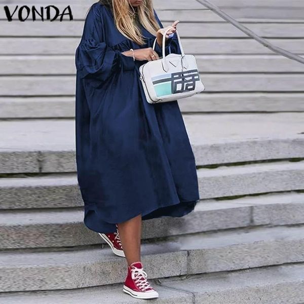 

women latern sleeve sundress vintage autumn dress vonda fashion party long vestidos female solid dresses kaftan baggy robe7 casual, Black;gray