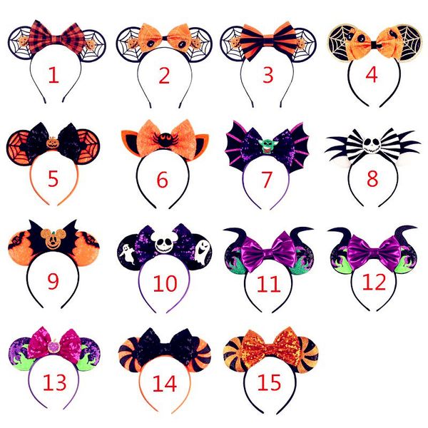 15 Cores Halloween Headbands Mouse Orelhas Zombi Fantasma Headband Children's Festa de férias Cosplay Vestir Acessórios para Cabelo Acessórios Grátis Navio 10 pcs