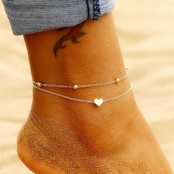 Correntes de braceletes de tornozelo feminino elegante coração em camadas charme anklets bijuterias Personalidade acessórios presentes para meninas acrddk