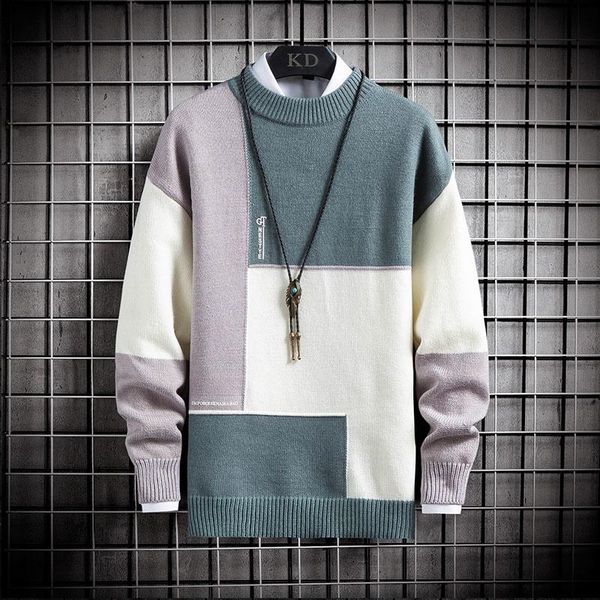 

men's sweaters 2021 spring autumn patchwork jumper mens sweater winter clothes pullover jumpers korean -5xl, White;black