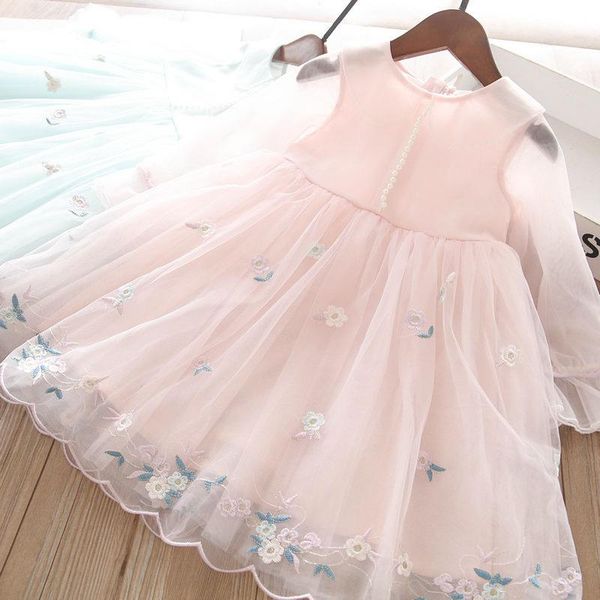 

girls' flower embroidered dress in spring 2021 girl's dresses, Red;yellow