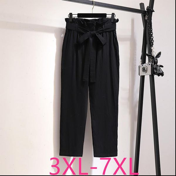 

womens capri ladies summer plus size haren pants for women large loose cotton belt black long trousers 3xl 4xl 5xl, Black;white