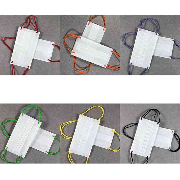 

wholesale designer masks disposable fashion white face mask with color earbands 3 layers filter outdoors protective