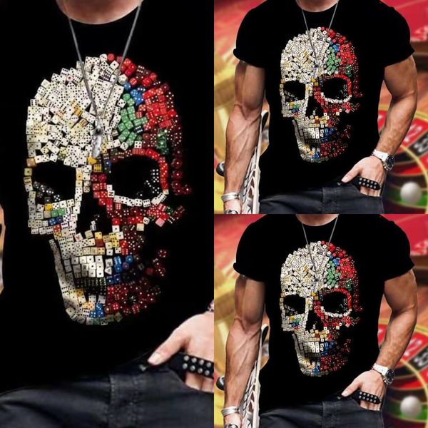 

2021 men's summer new dice skull art print round neck short sleeve t-shirt available, White;black