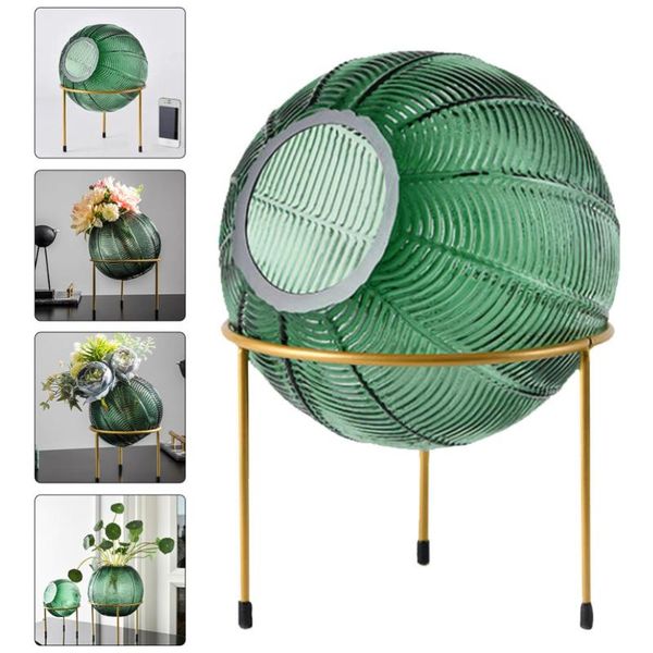 

1pc flower vase decor glass with iron art stand household ornament vases