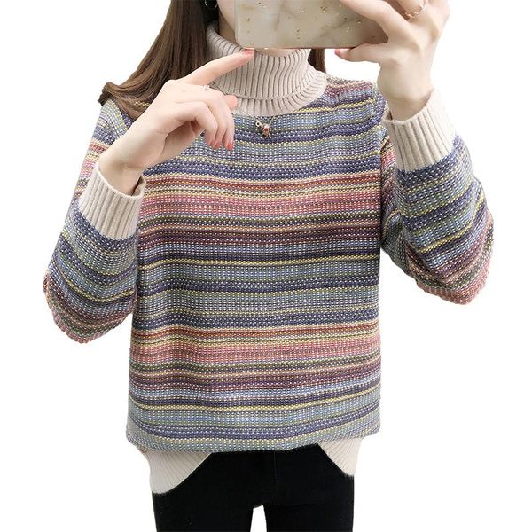 

women's sweaters the film 15227 two striped turtleneck sweater 47 lapels, White;black