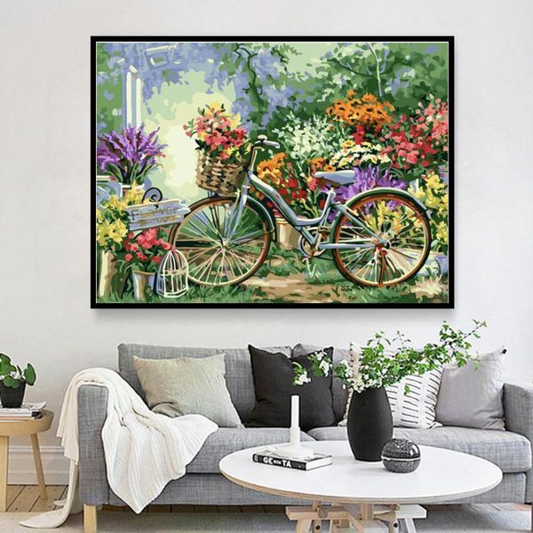 

paintings oil painting by numbers "flowers and bicycles"drawing on canvas handpainted art gift diy picture number kits wall decor