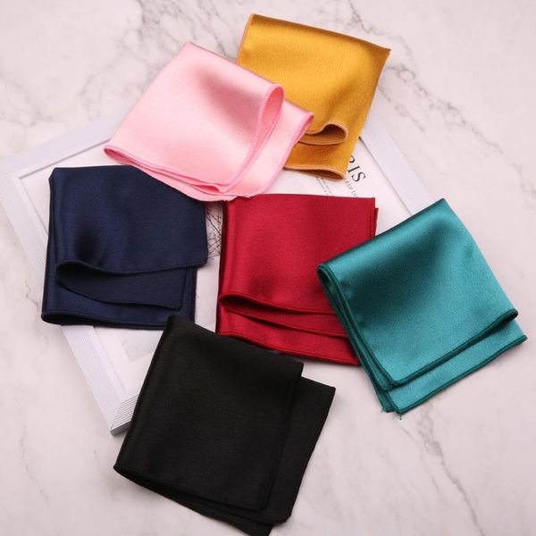 

mens solid color handkerchiefs silk square super soft washable hanky navy black wine red blue chest towel pocket 24*24cm bow ties, Black;gray