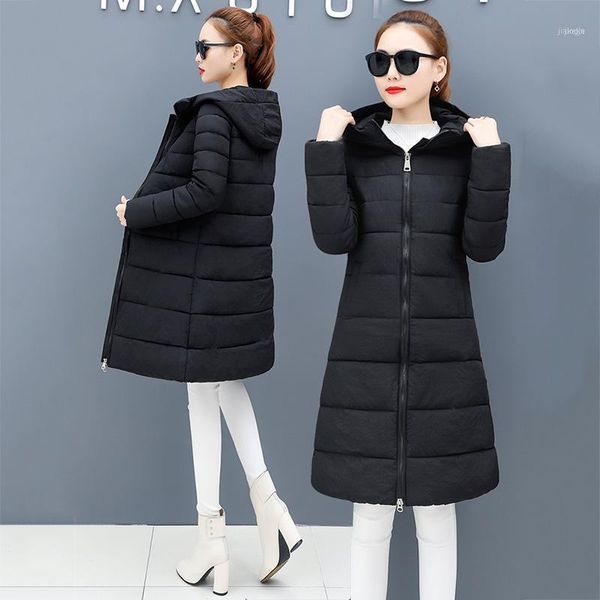

women's down & parkas slim women coat hooded light long winter jacket 2021 green thick warm cotton padded ladies outwear dr11871, Black