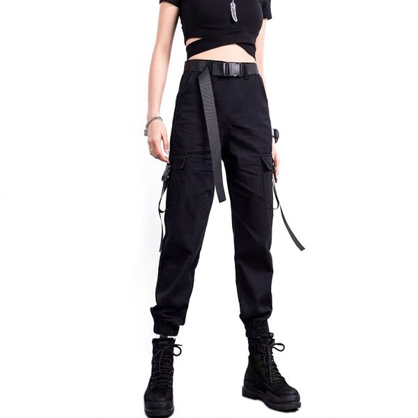 

winter cotton overalls women's slim high-waisted loose-fitting thin section breathable cool overalls multi-pocket 9-point pants 210422, Black;gray