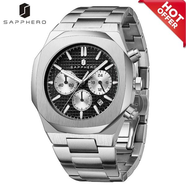 

wristwatches sapphero luxury mens watch stainless steel case 30m waterproof quartz movement fashion business casual sport men watches, Slivery;brown