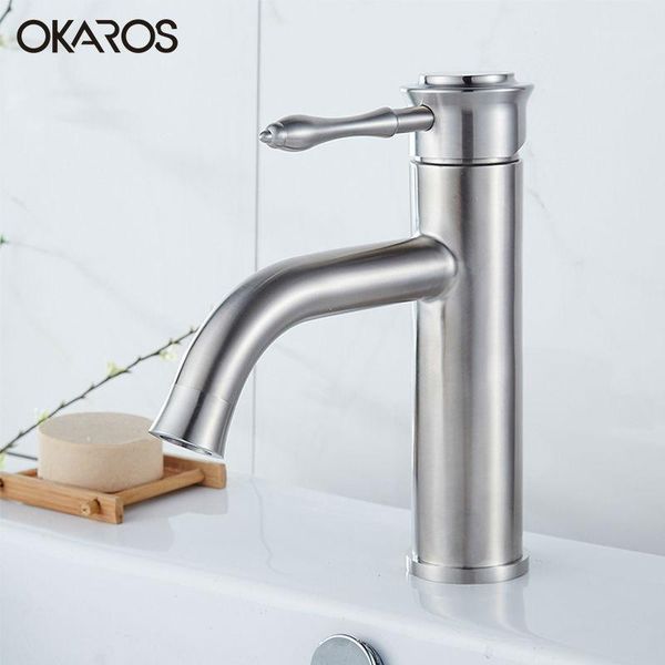 

bathroom sink faucets okaros nickle brushed stainless steel basinsvivel faucet single holder hole cold water kitchen mixer tap torneira1