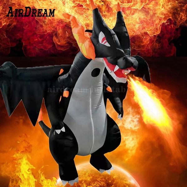 

3/4/5/6m height outdoor promotion halloween inflatable fire dragon with wing,led light