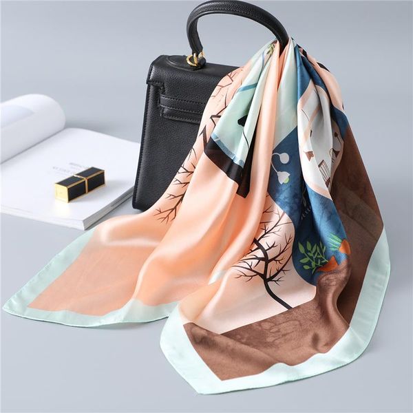 

scarves designer scarf women neckerchief neck small silk square bandana female hair wraps fashion accessories 70*70cm, Blue;gray