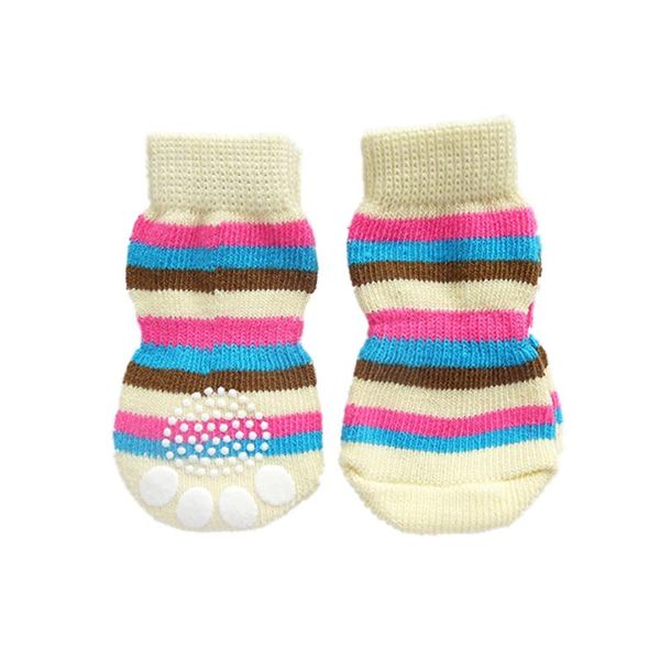 

dog apparel lixf pet puppy cat anti-slip knit cotton weave sock 4 pcs color