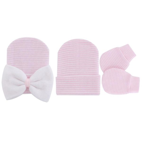 

caps & hats baby anti scratching soft cotton gloves bowknot hat set infants born mittens, Yellow