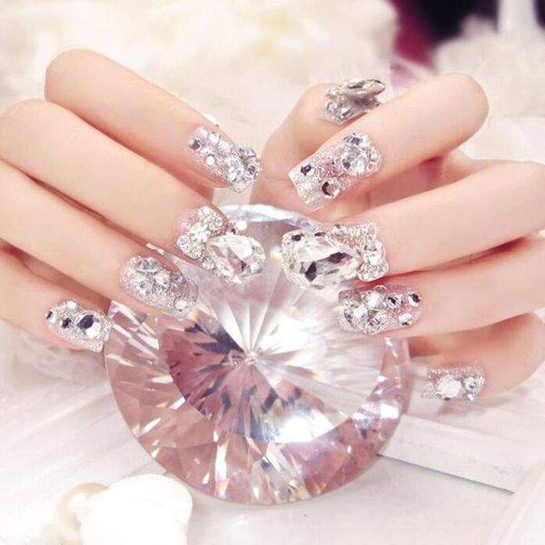 

nail art decorations 1pc crystal diamond display decoration 60/80mm big clear pointed bottom rhinestone for take a po manicure accessories h, Silver;gold
