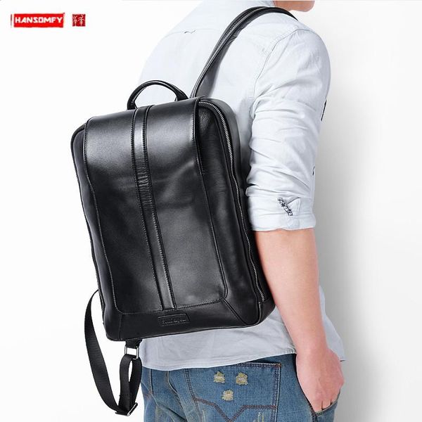 

backpack leather men's thin business casual computer bag trendy young men simple street fashion personality travel backpacks