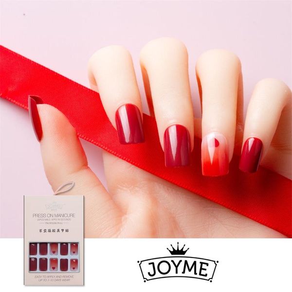 

false nails 30pcs short head fake water drop shape fashion detachable square set bright color artificial, Red;gold