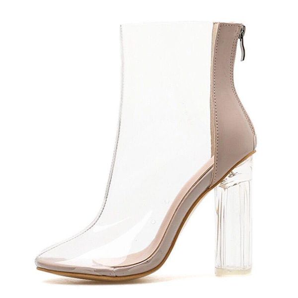 

boots crystal heel transparent women ankle, Black