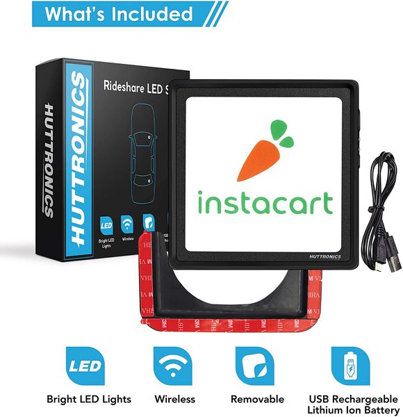 

instacart light sign bright led amp for door dashers removable rechargeable food delivery service with mounting cradle and 12hour wireless o