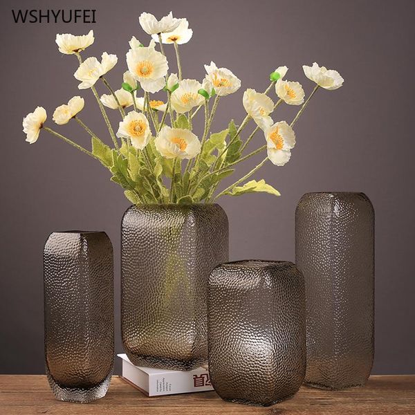 

simple embossed glass vase brown transparent hydroponic home restaurant counterflower art decoration ornament vases