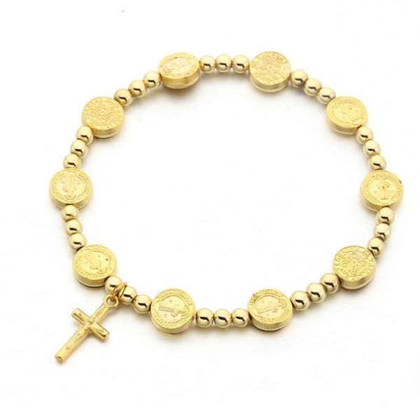 

link, chain cross bracelet golden religious beaded female luxury jewelry set 18 kt gold, Black