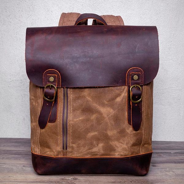 

backpack waxed canvas travel waterproof lapleather school