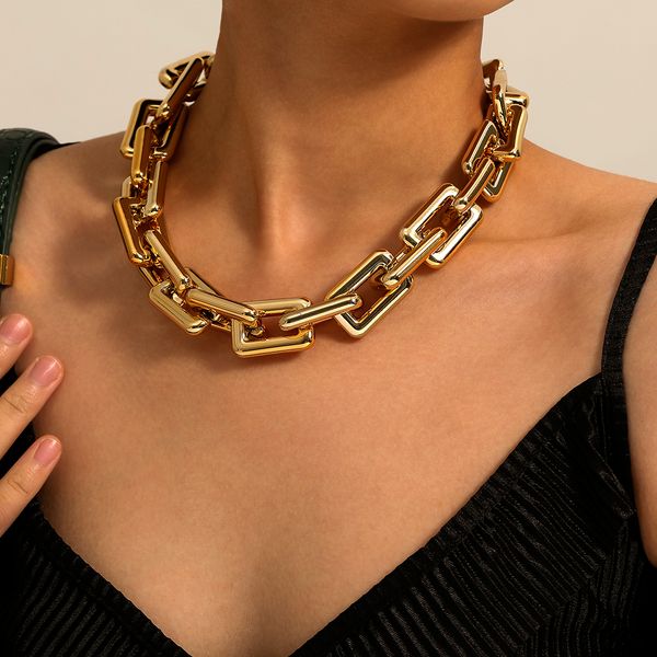 

punk lock chain necklace women statement hip hop twisted chunky thick link necklace gothic jewelry steampunk men, Silver